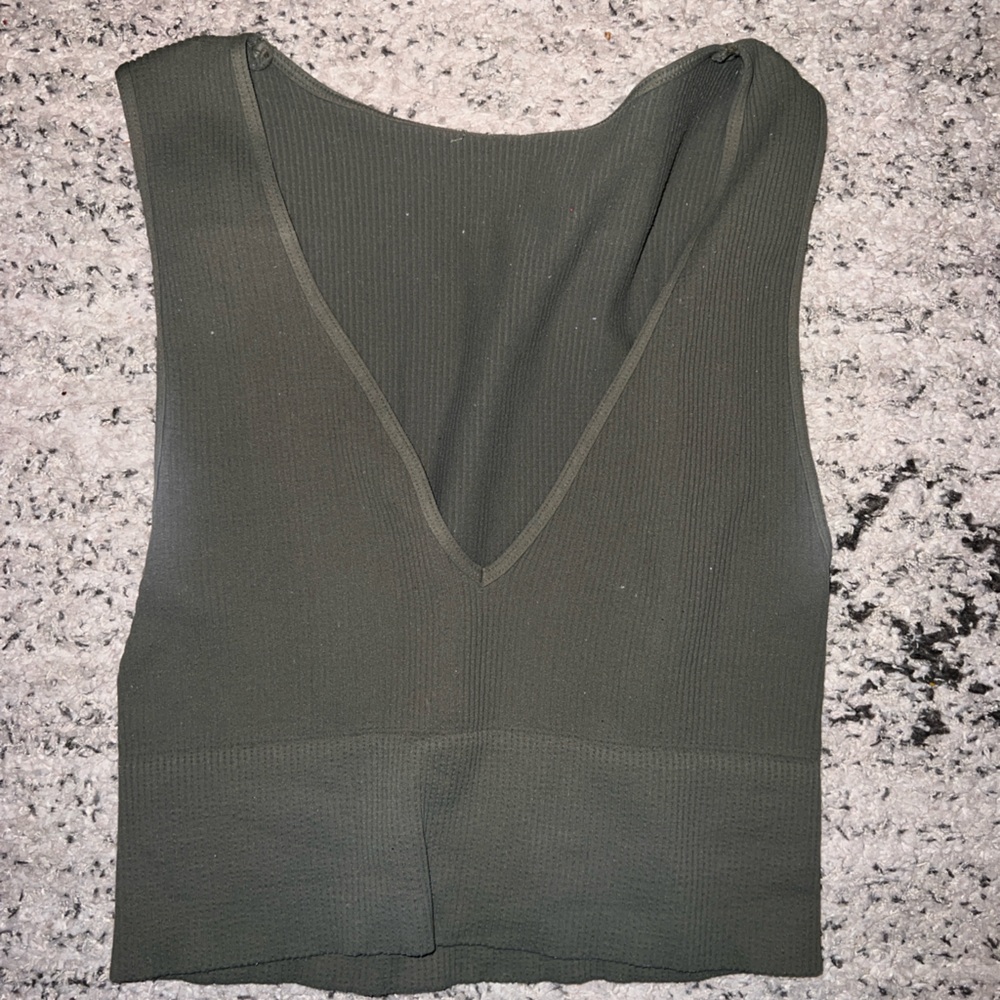army green ribbed cropped tank